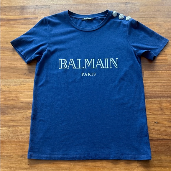 Balmain Silver Logo Button Navy Women’s Top - Picture 2 of 8
